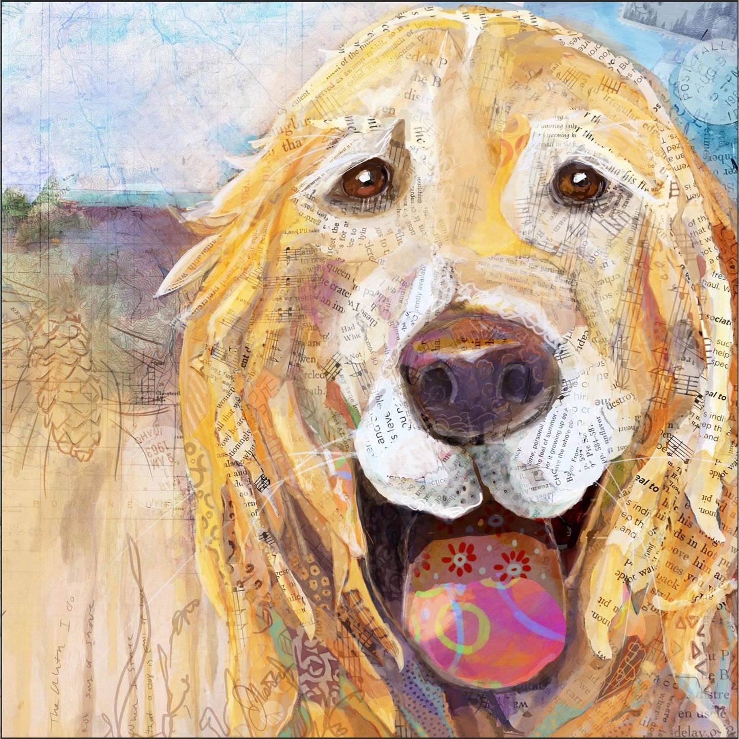 Golden Retriever Dog Paper Collage Wall Art by Jacquie Masterson