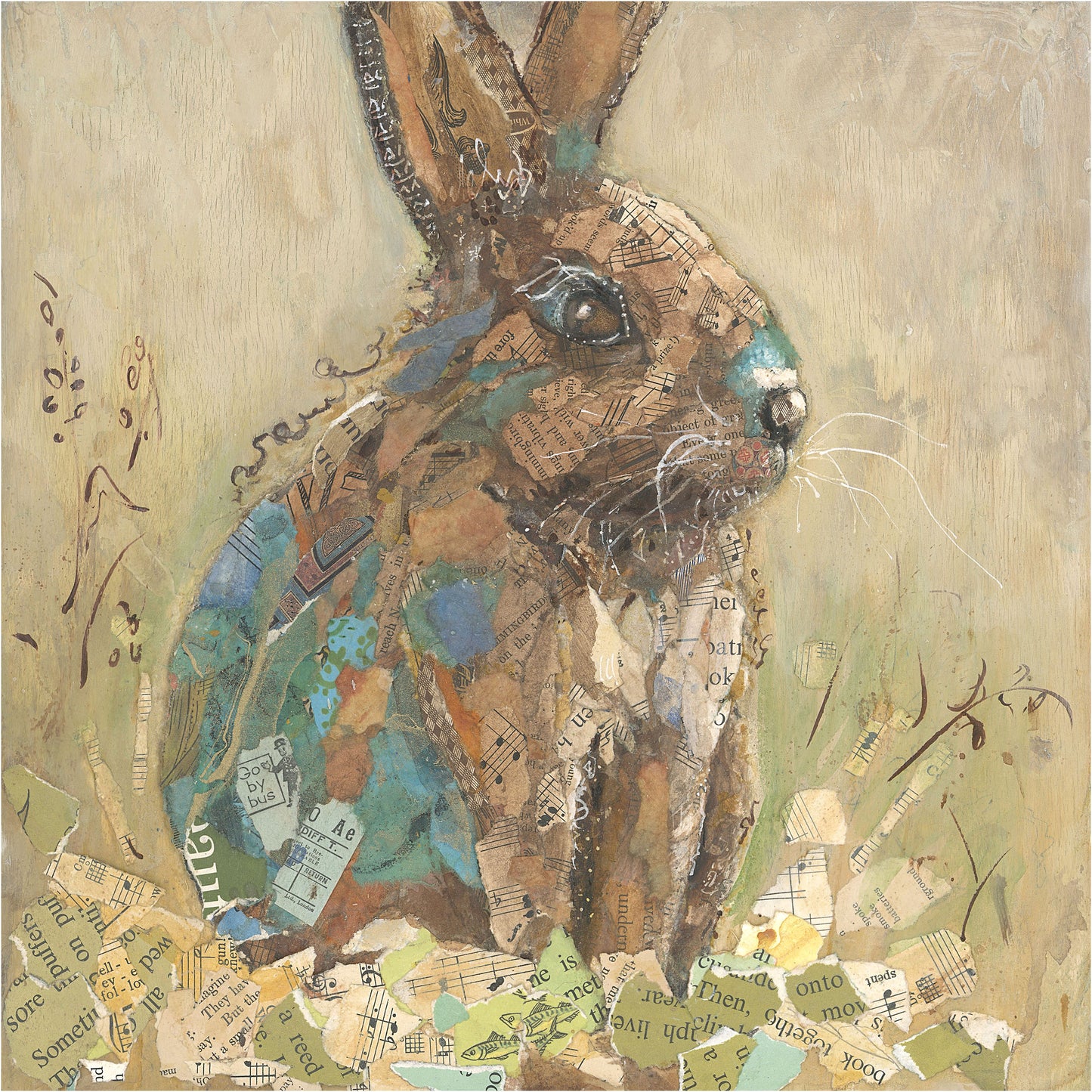 Sitting Bunny In Field Collage Wall Art by Jacquie Masterson