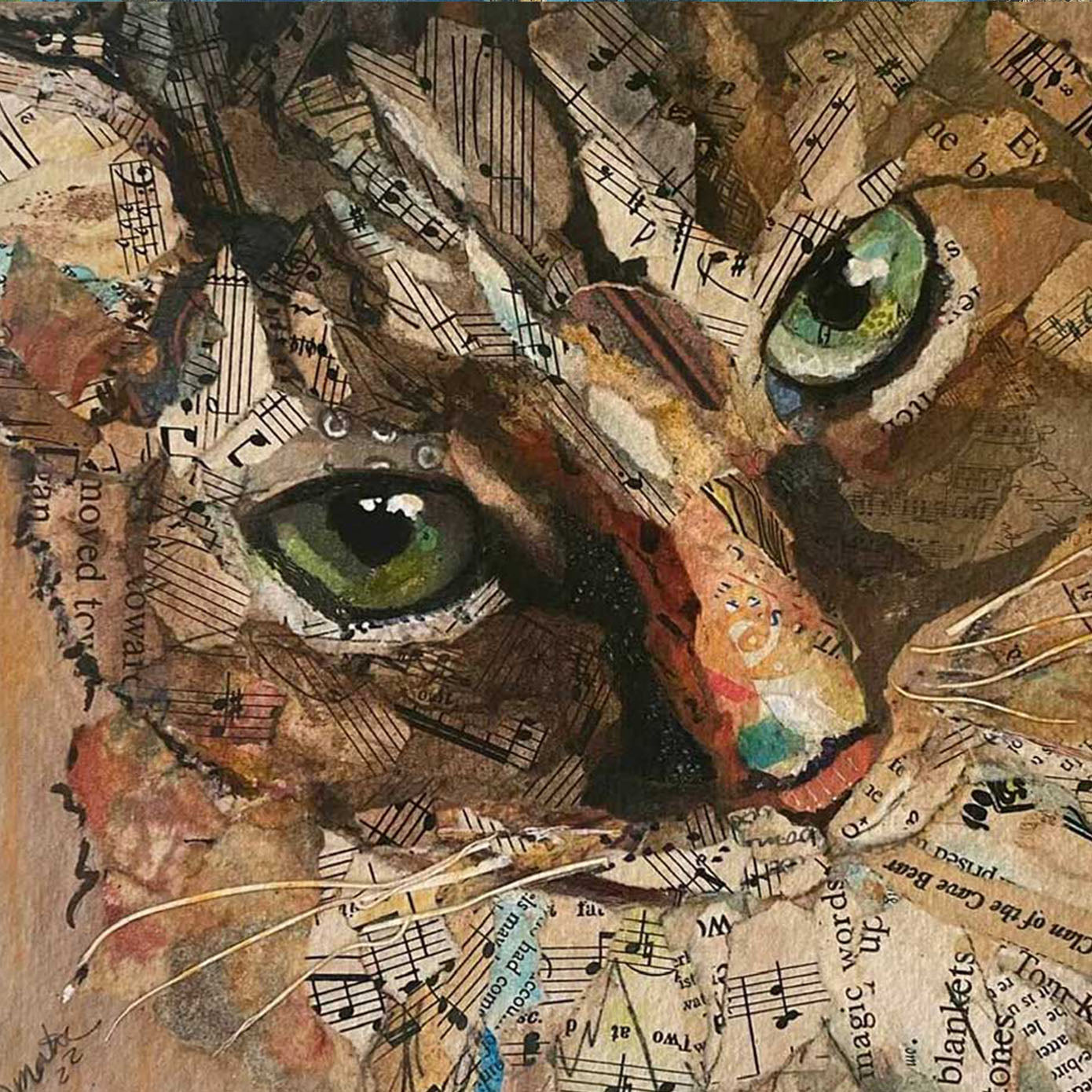 Gazing Tabby Cat Collage Wall Art by Jacquie Masterson