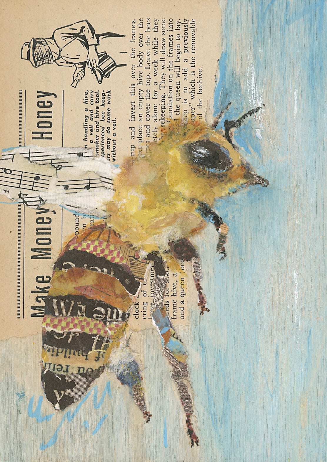 Unique Flying Honey Bee Collage Wall Art by Jacquie Masterson