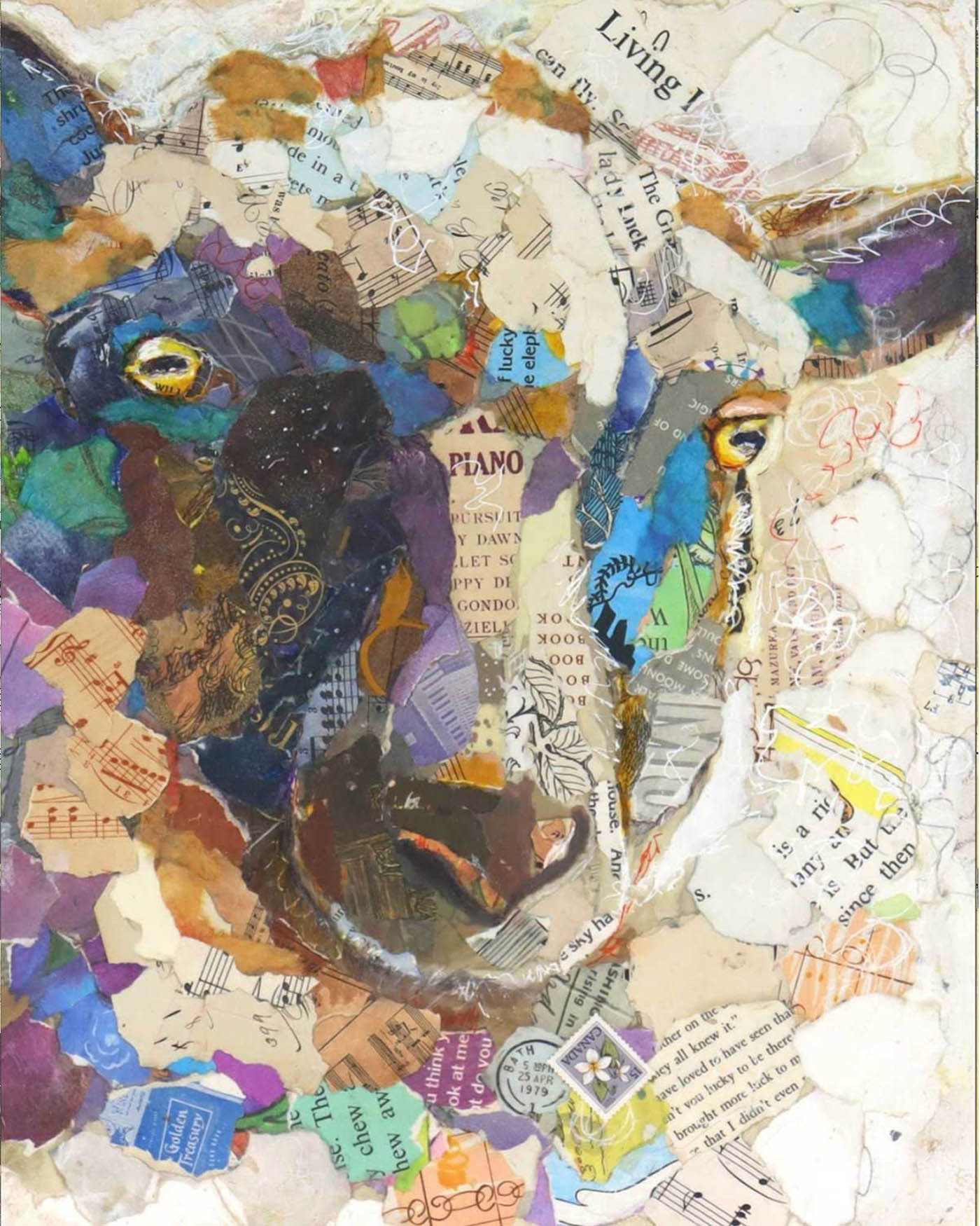 Lucky Ewe Sheep Original Paper Collage by Jacquie Masterson