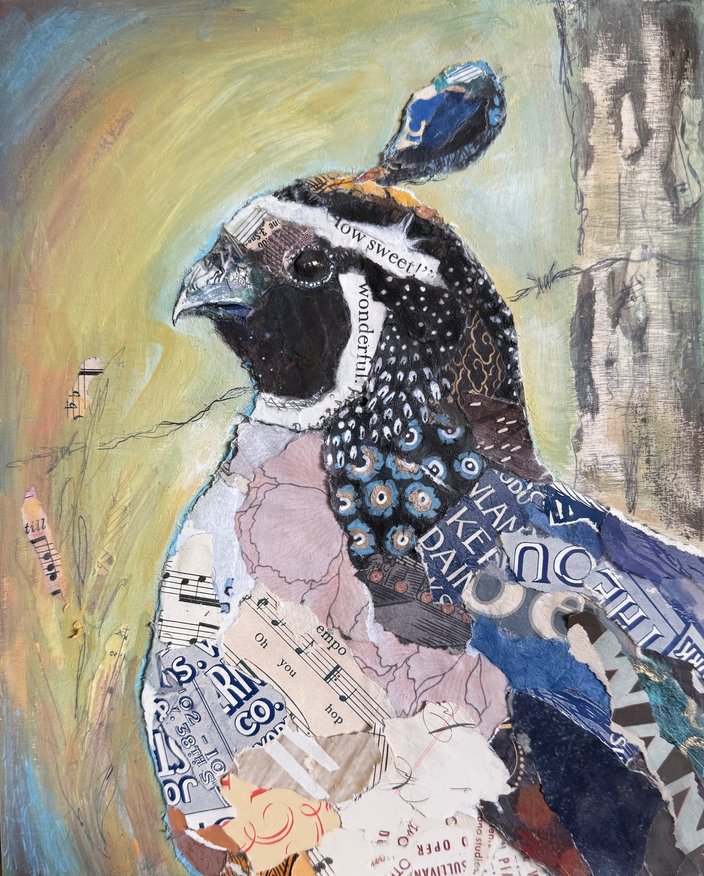 Forest Quail Paper Collage Wall Art by Jacquie Masterson