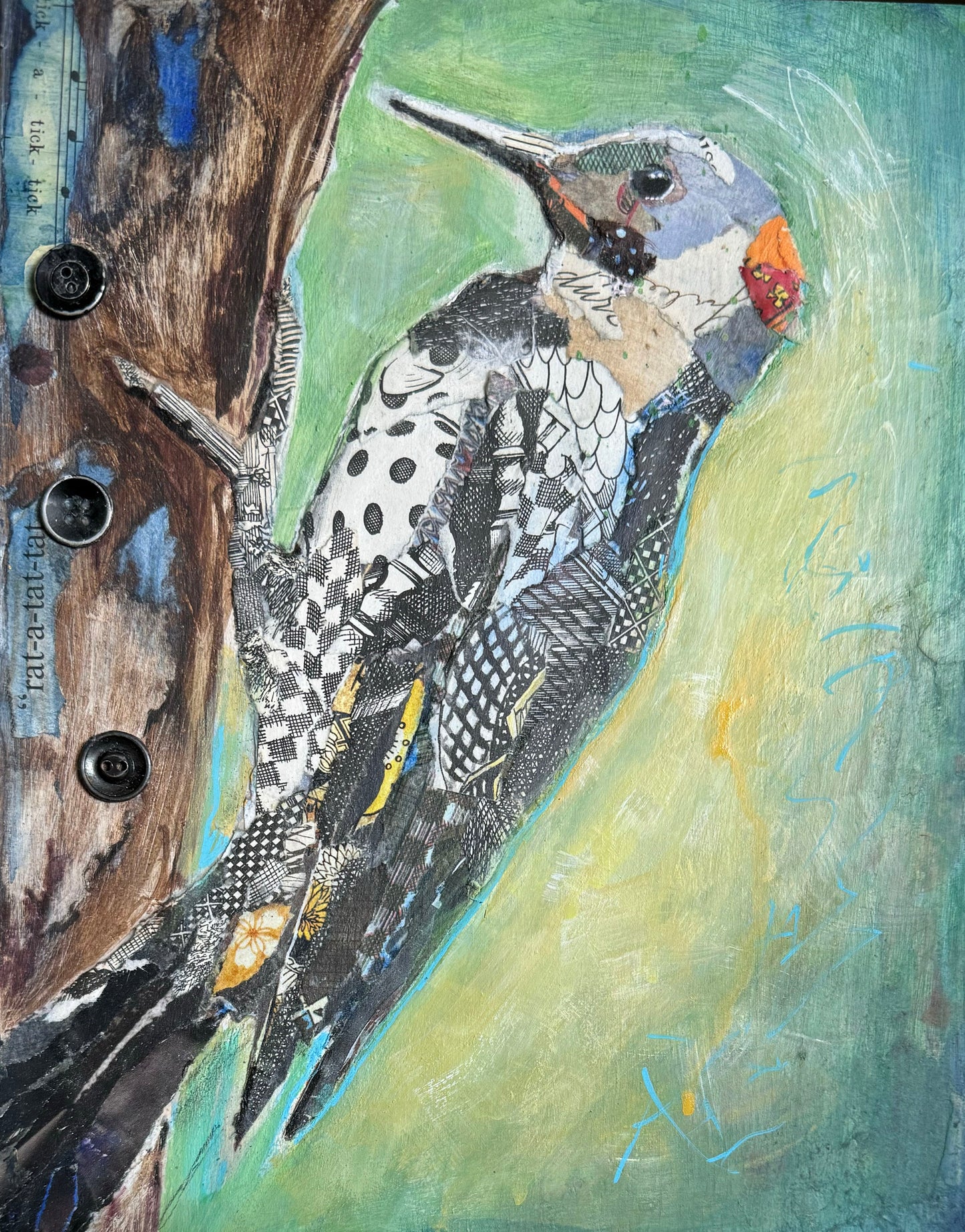 Forest Woodpecker Collage Wall Art by Jacquie Masterson