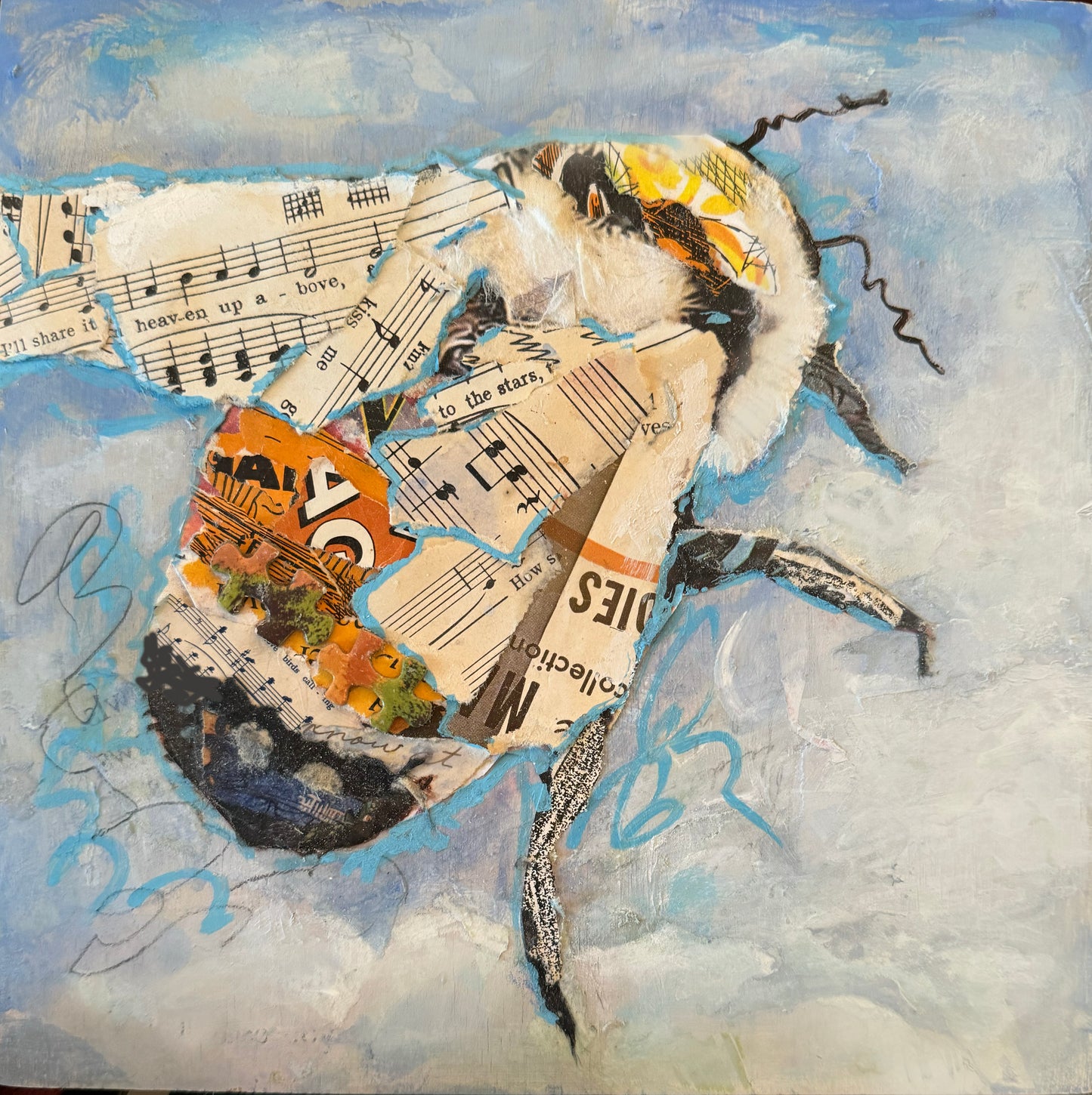 Flying Bumble Bee Collage Wall Art by Jacquie Masterson