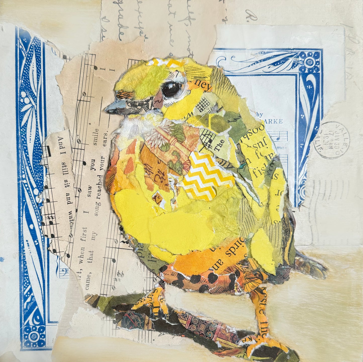 Yellow Warbler Bird Collage Wall Art by Jacquie Masterson