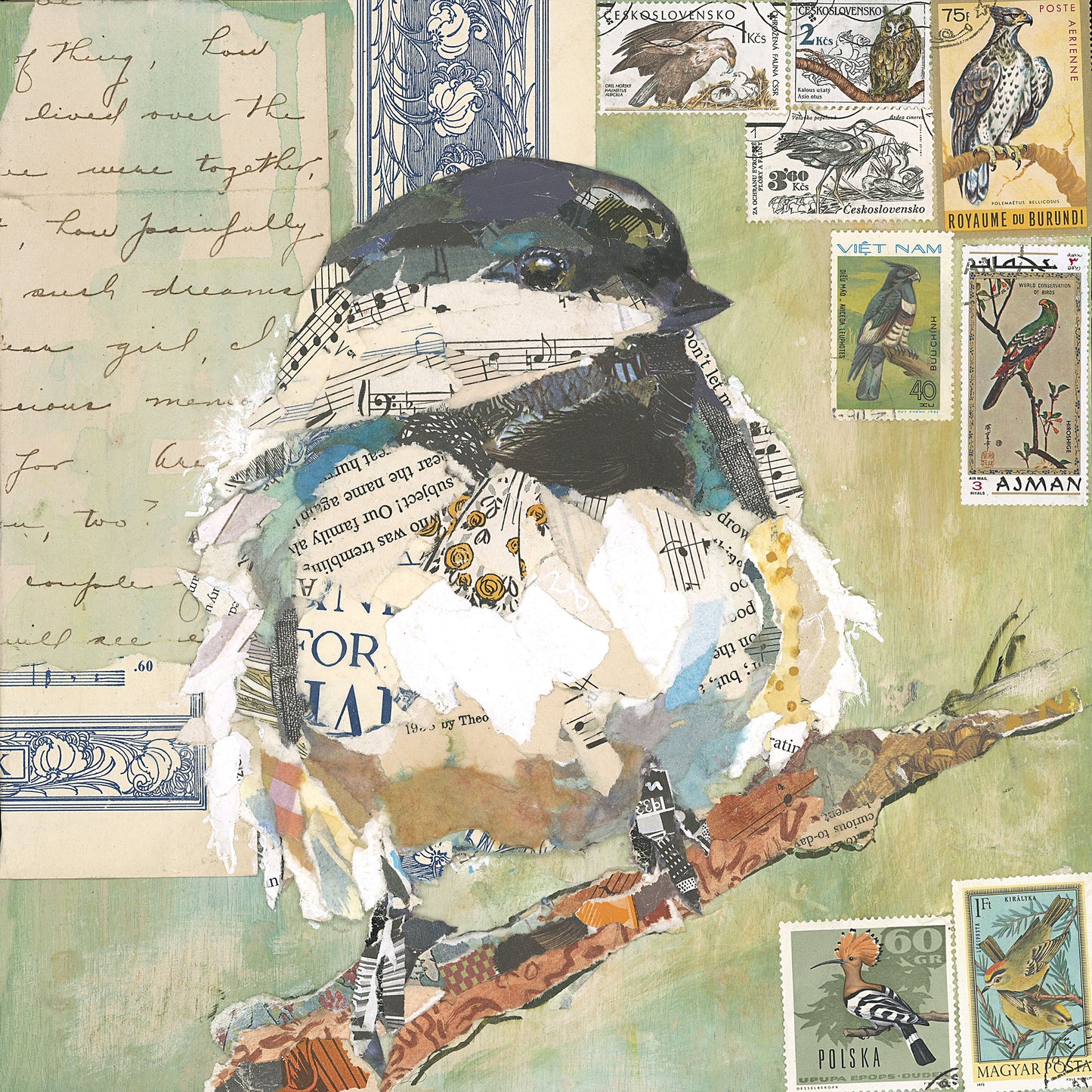 Black Capped Chickadee Collage Wall Art by Jacquie Masterson