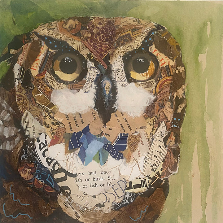 Greater Horned Owl Original Paper Collage by Jacquie Masterson