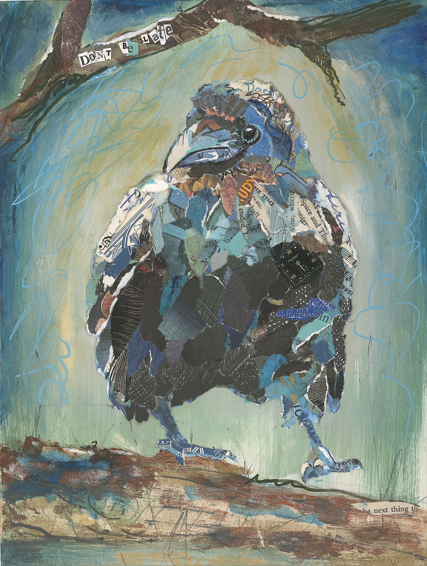 Stepping Raven On Branch Collage Wall Art by Jacquie Masterson
