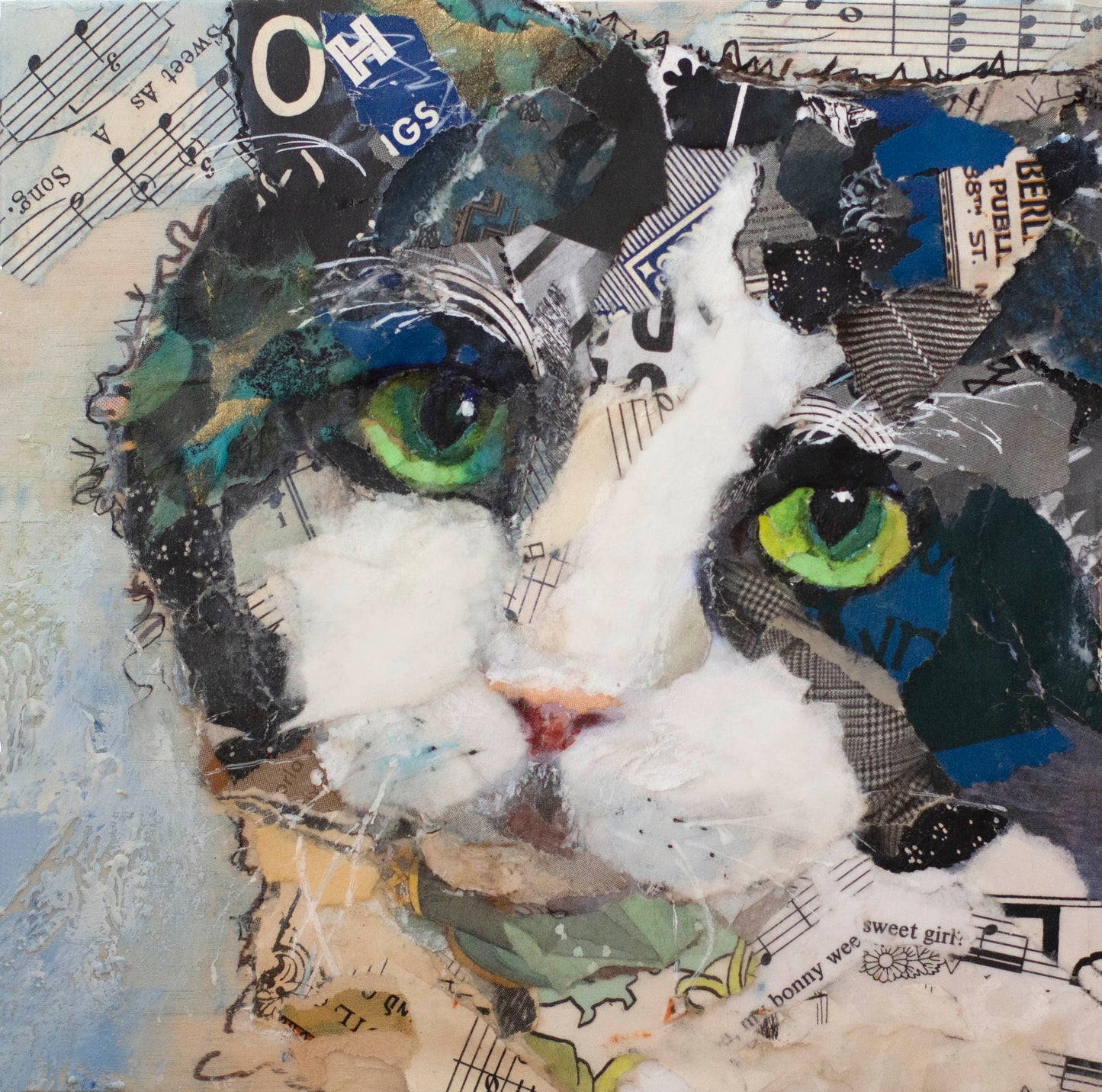 Sweet Black and White Cat Collage Wall Art by Jacquie Masterson