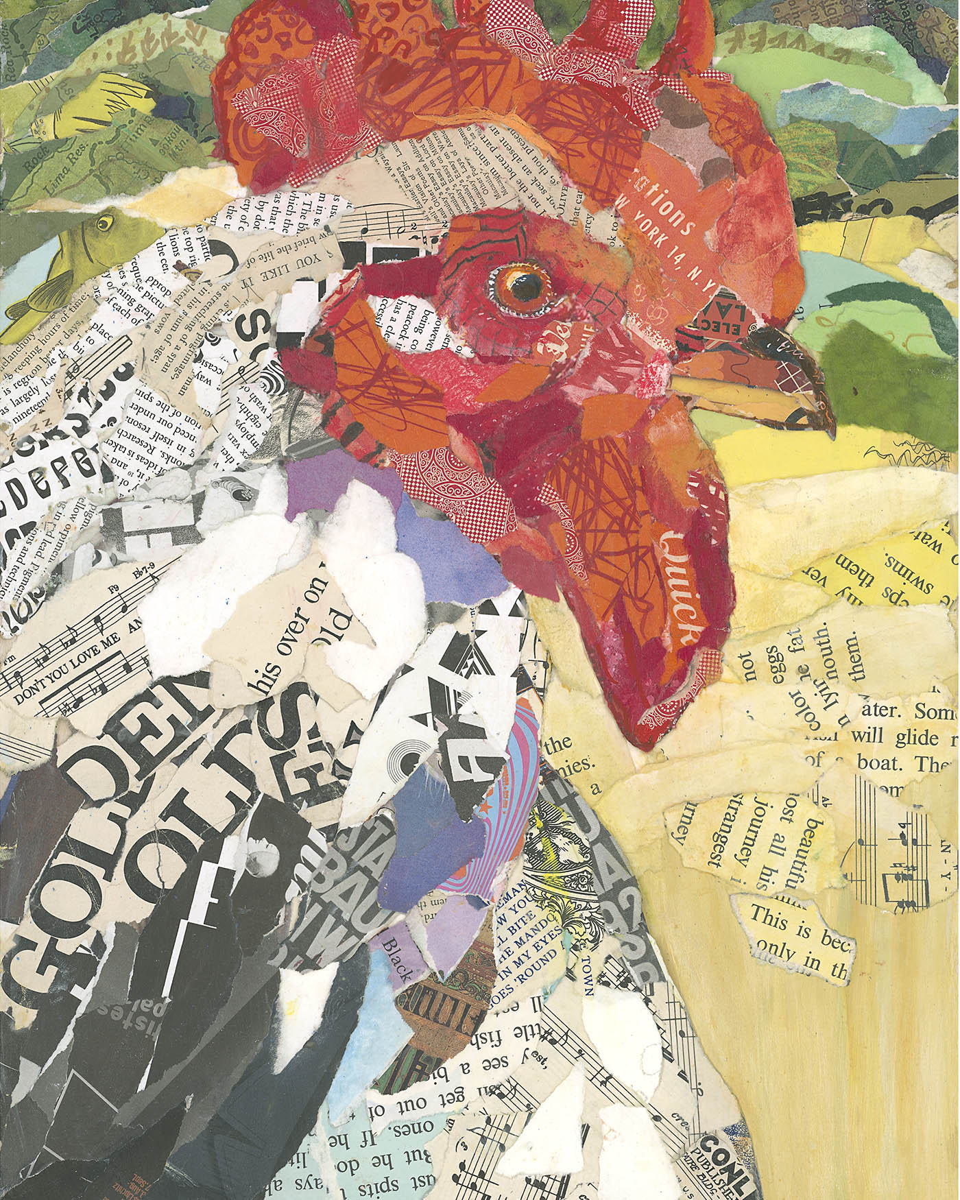 Unique Rooster Paper Collage Wall Art by Jacquie Masterson