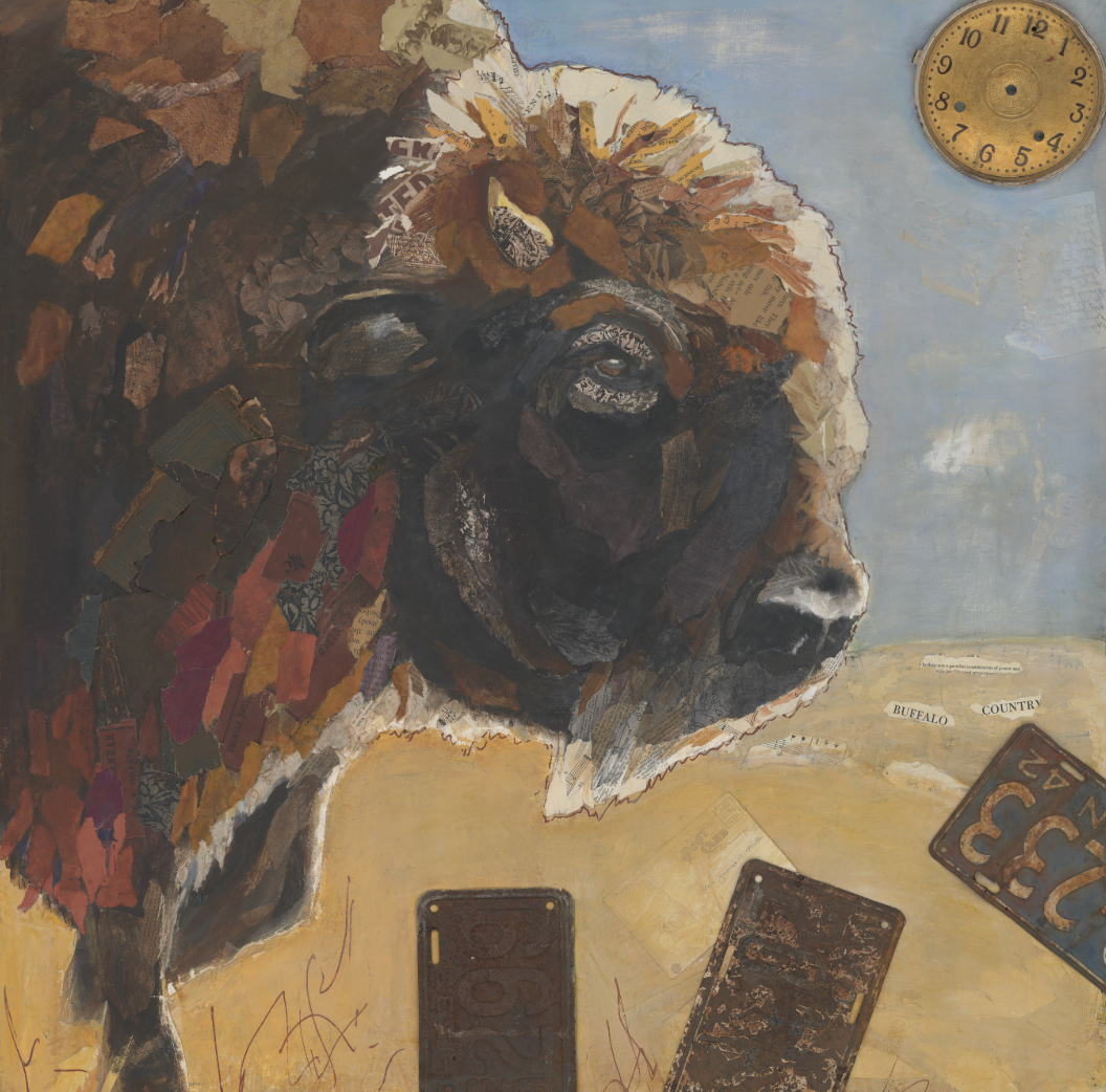 Bison in Field Original paper Collage