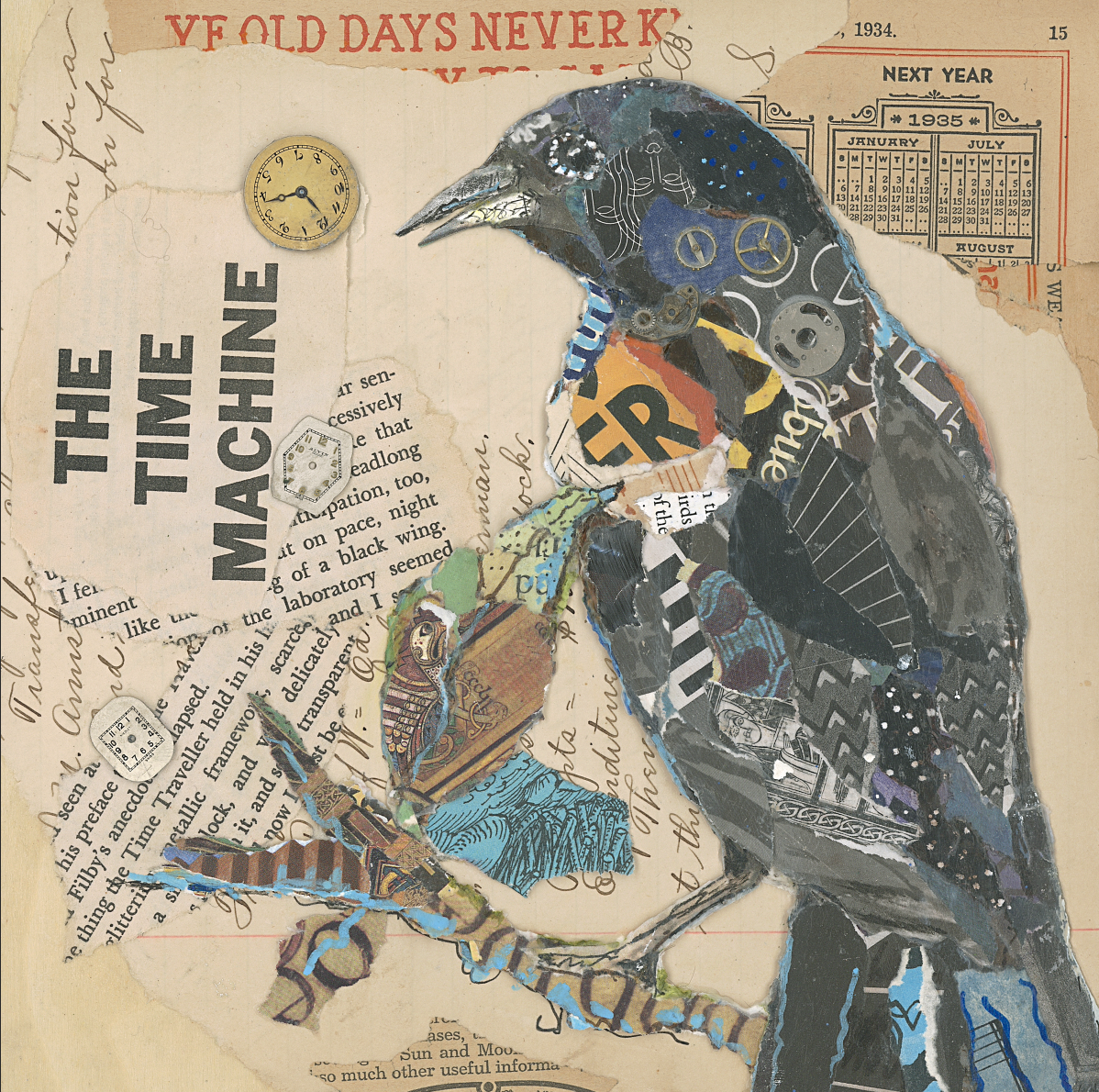 The Time Machine Blackbird Collage Wall Art by Jacquie Masterson