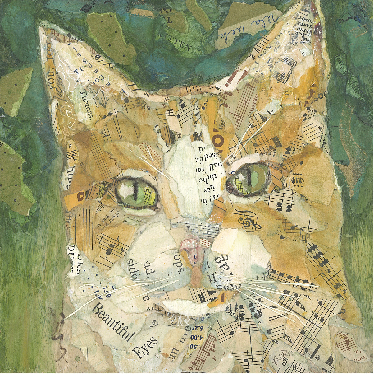 Yellow Cat In Forest Collage Wall Art by Jacquie Masterson