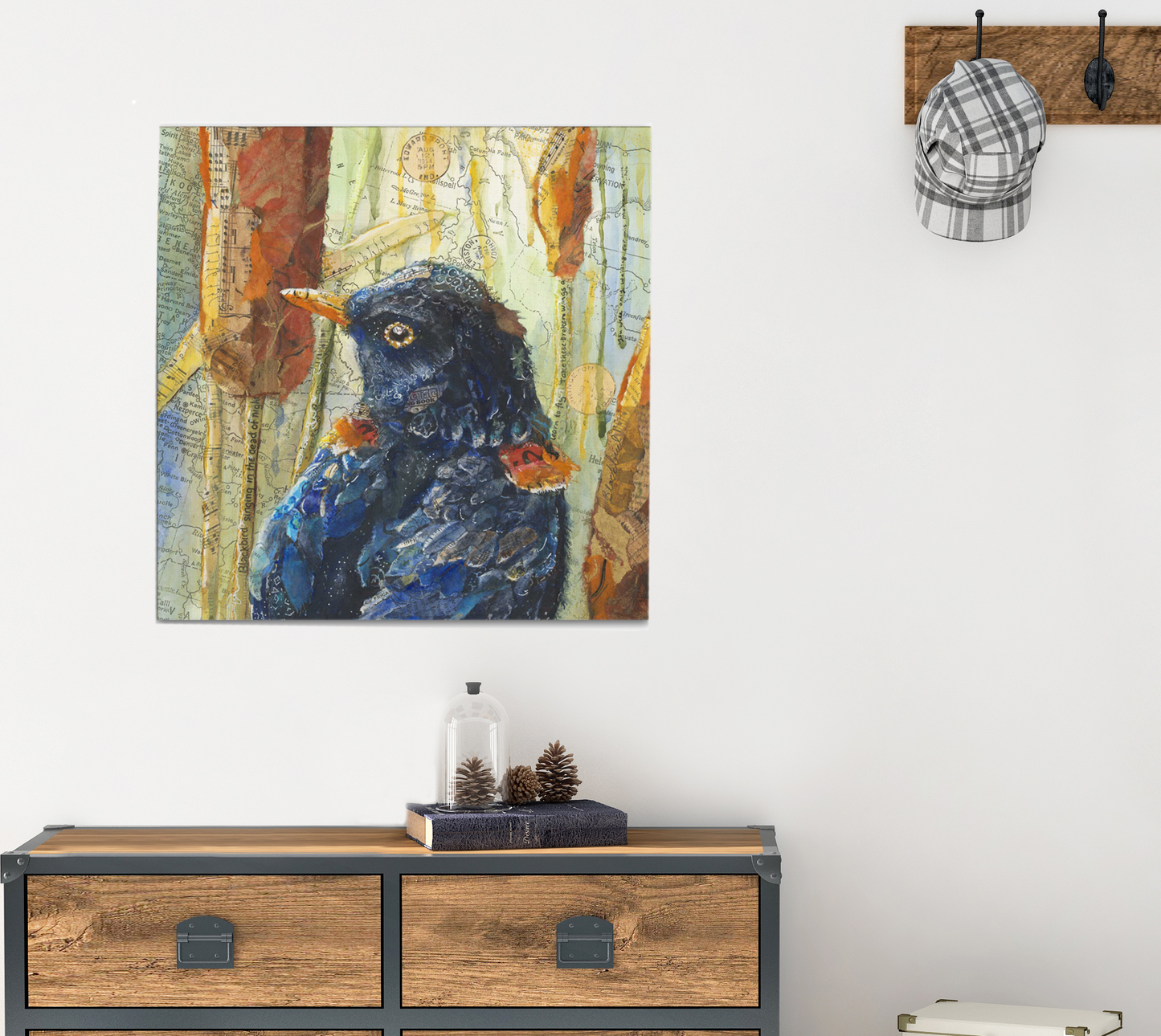 Blackbird and Cattails Collage Wall Art by Jacquie Masterson