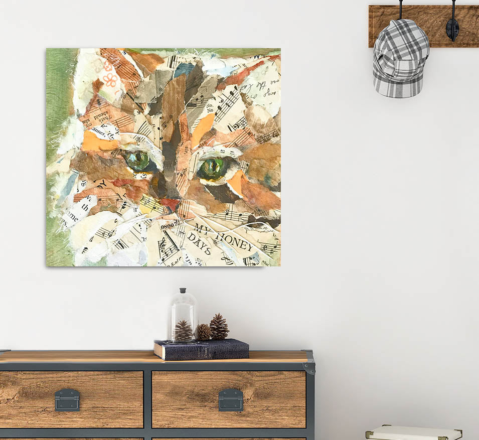 Calico Cat Paper Collage Wall Art by Jacquie Masterson