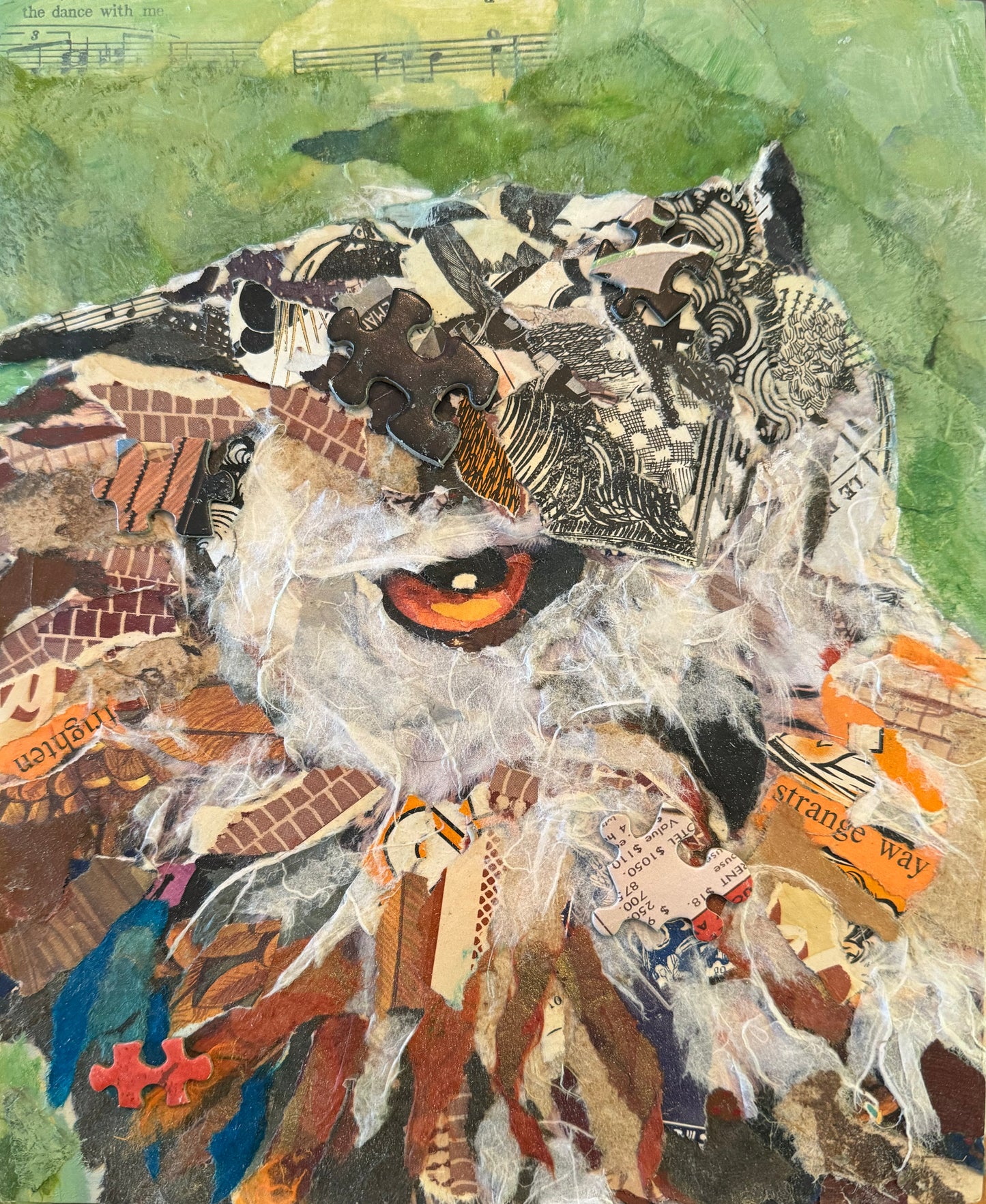 Contemplating Owl Collage Wall Art by Jacquie Masterson
