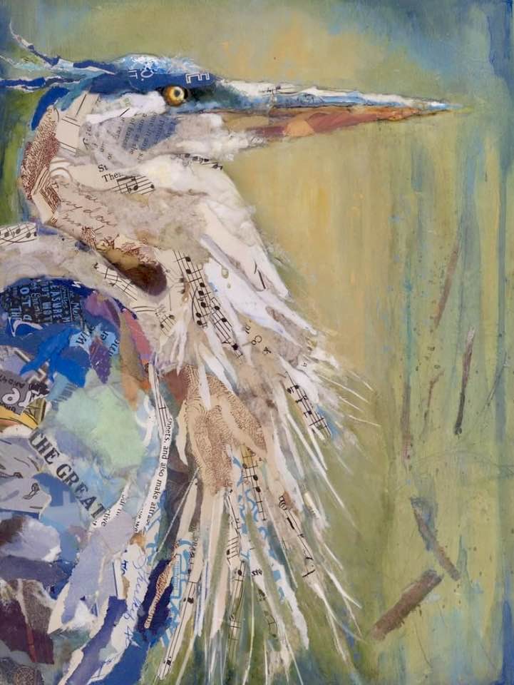 Gazing Great Blue Heron Collage Wall Art by Jacquie Masterson