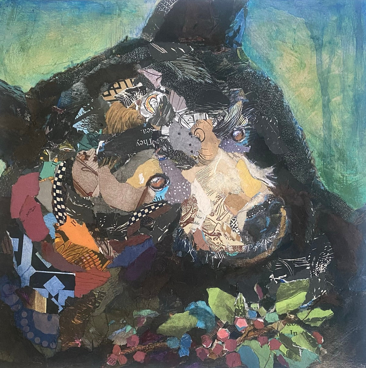 Huckleberry Black Bear Paper Collage Wall Art by Jacquie Masterson