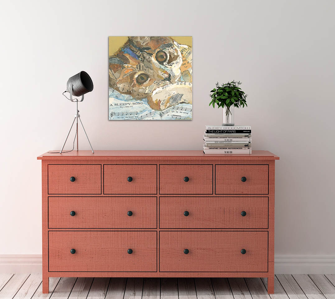 Sleepy Cat Paper Collage Wall Art by Jacquie Masterson