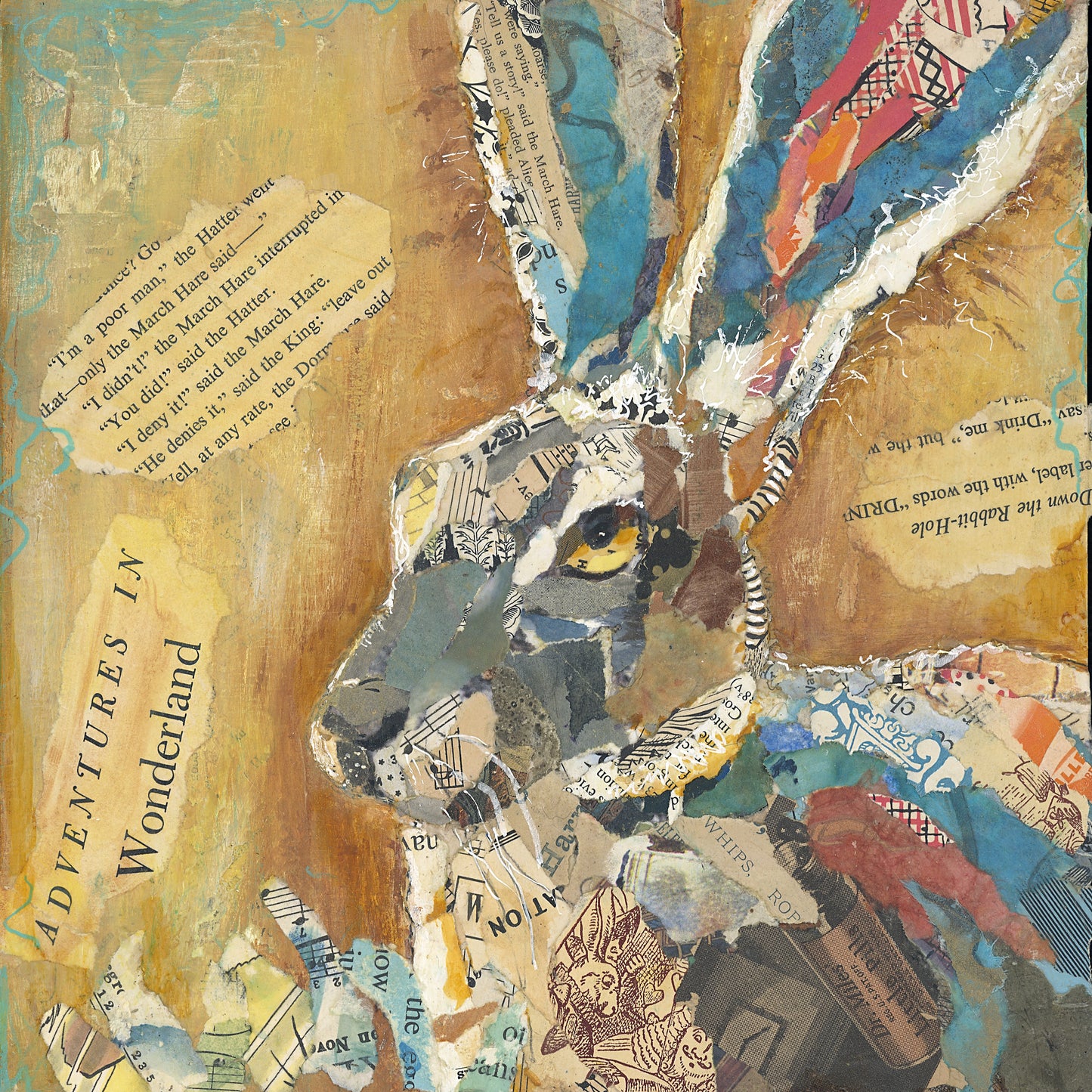 Colorful Hare Paper Collage Wall Art by Jacquie Masterson