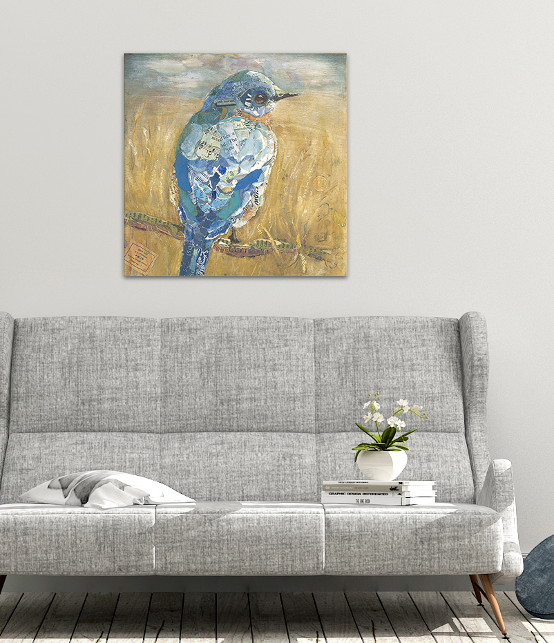Bluebird in Field Collage Wall Art by Jacquie Masterson