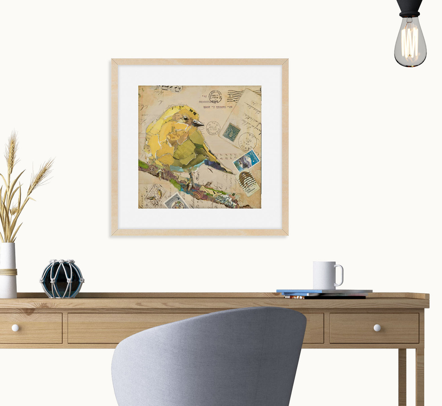 Goldfinch On Branch Collage Wall Art by Jacquie Masterson