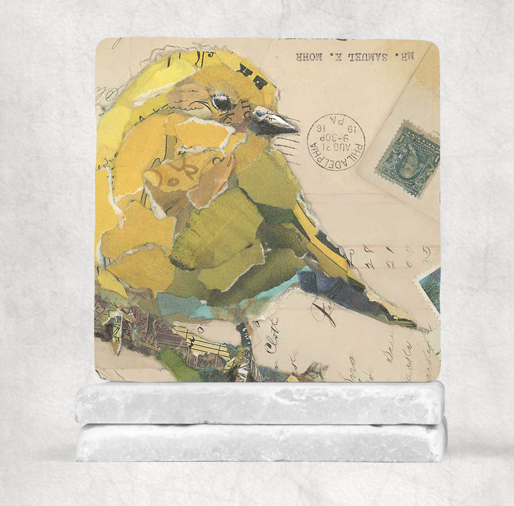 Goldfinch Bird with Postage Stone Coasters - 2 piece set