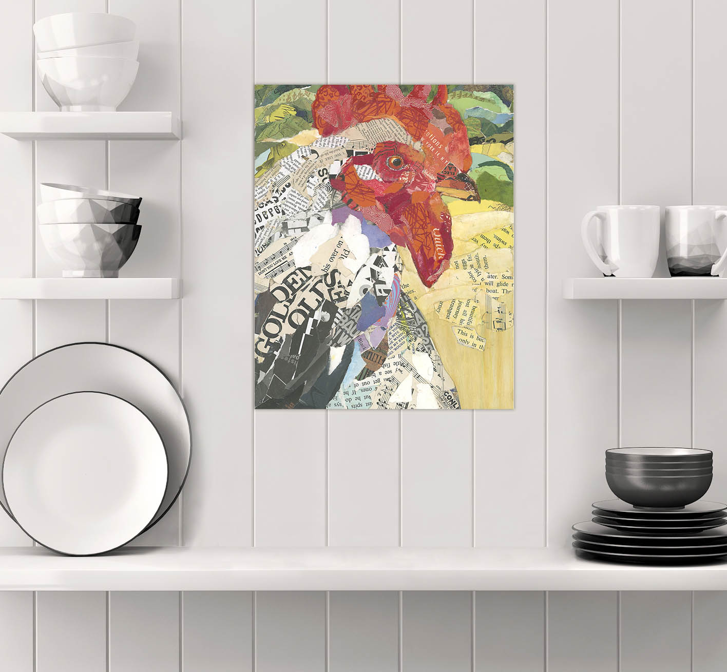 Unique Rooster Paper Collage Wall Art by Jacquie Masterson