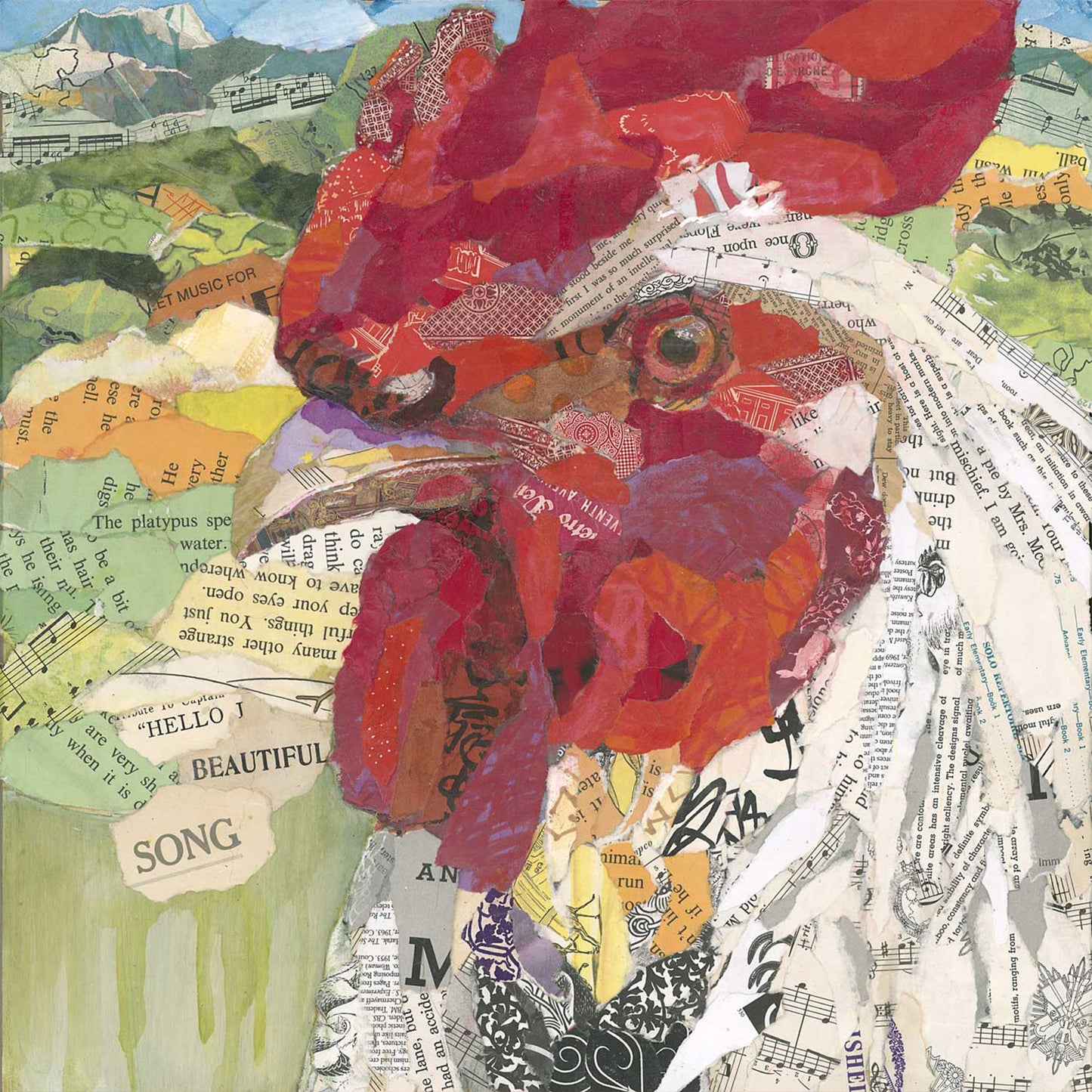 Cocky Bold Rooster Collage Wall Art by Jacquie Masterson