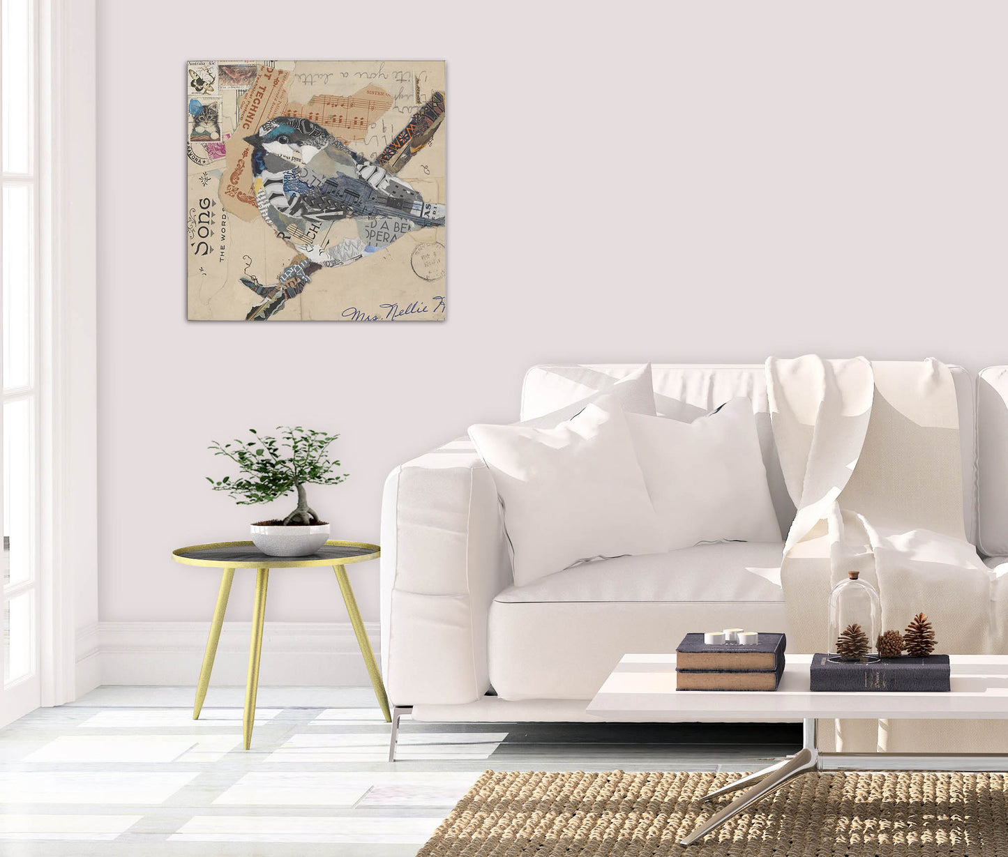 Singing Chickadee Bird Collage Wall Art by Jacquie Masterson