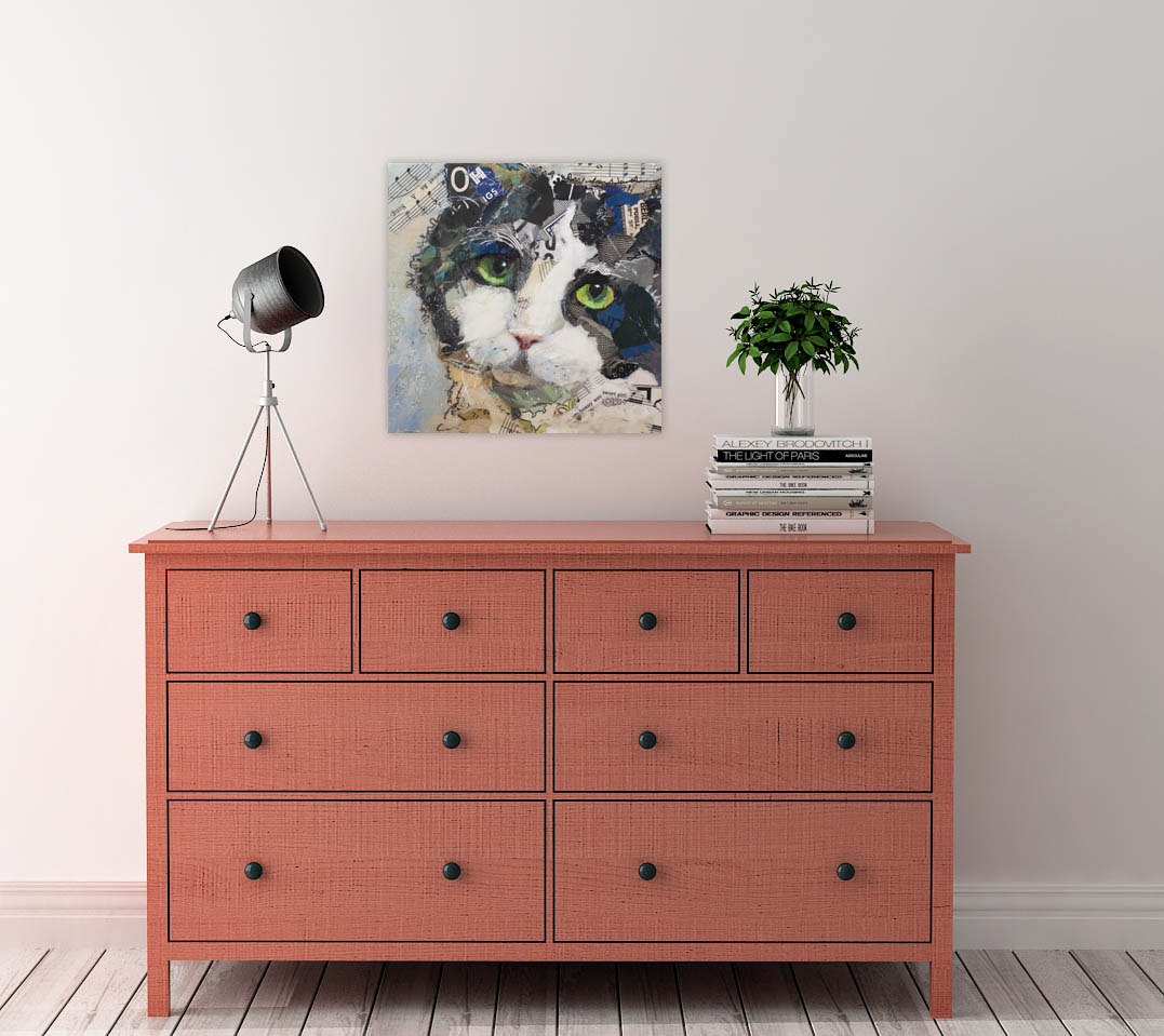 Sweet Black and White Cat Collage Wall Art by Jacquie Masterson