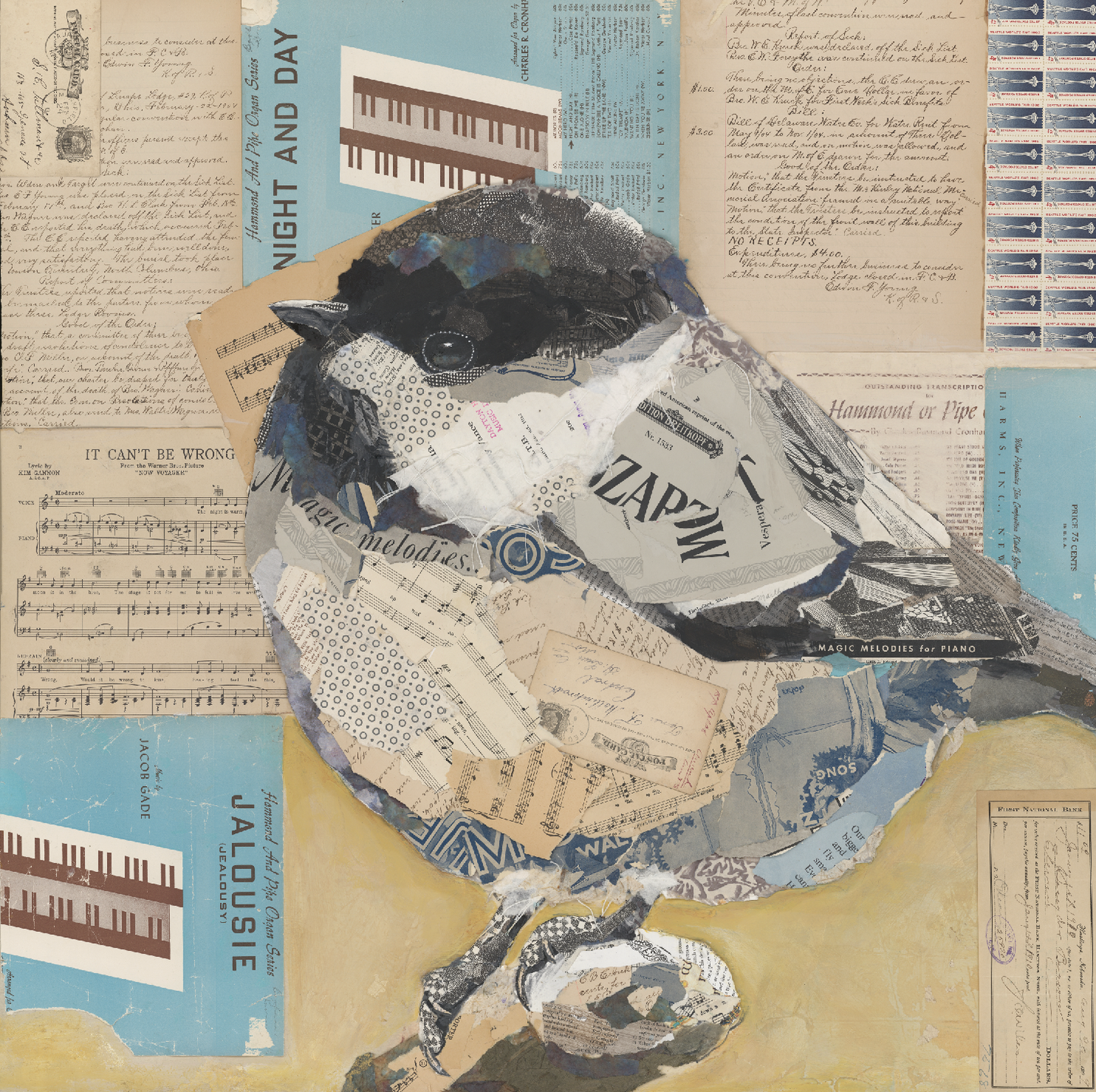 Black Capped Chickadee Original Paper Collage