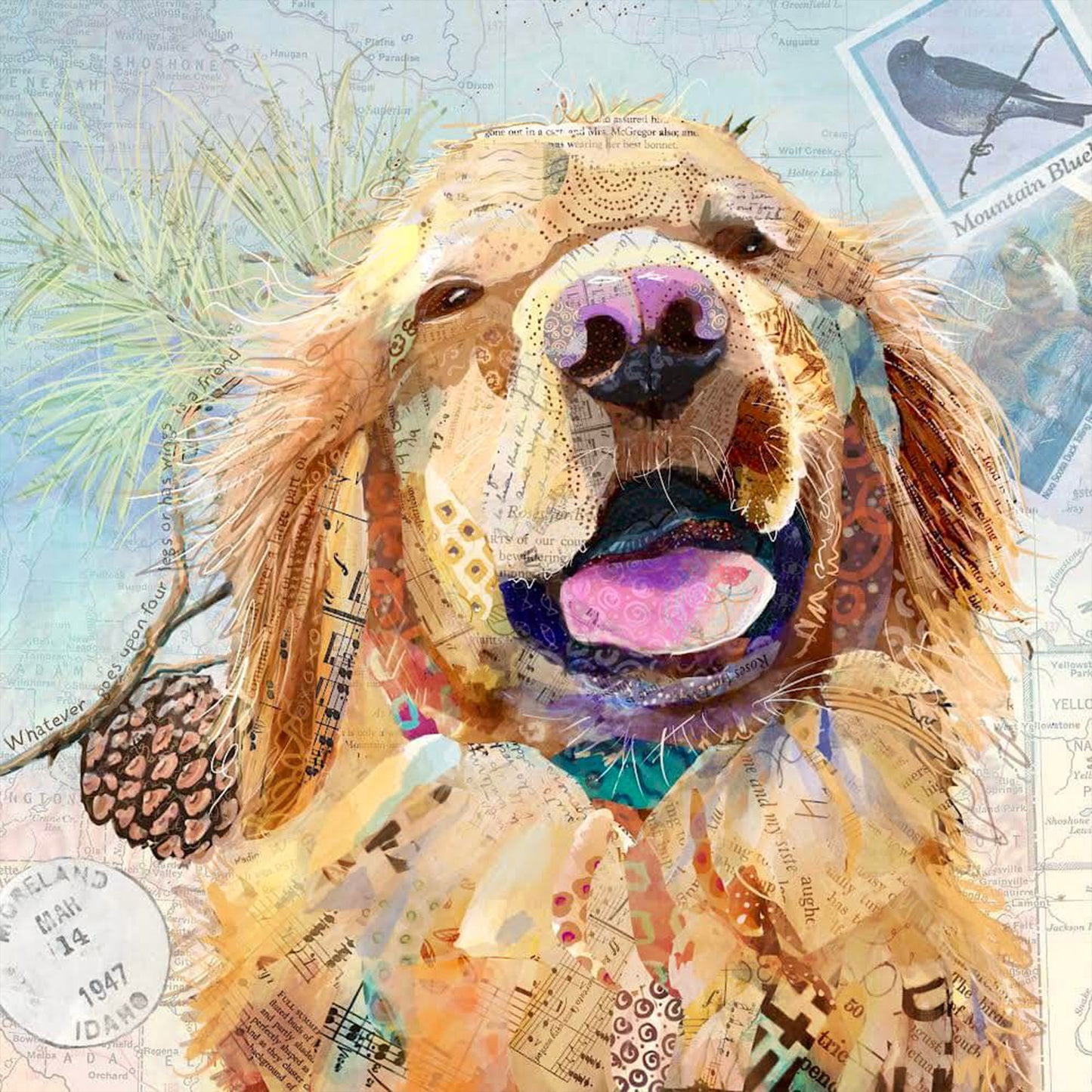 Happy Golden Retriever Dog Collage Wall Art by Jacquie Masterson