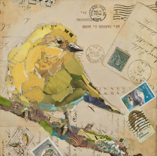 Goldfinch On Branch Collage Wall Art by Jacquie Masterson