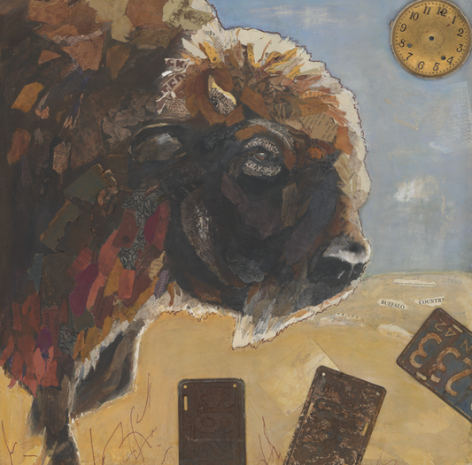 Bison in Field Original paper Collage