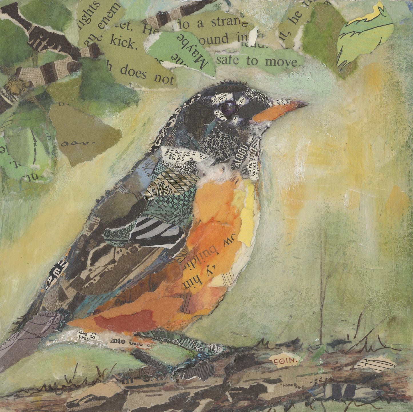 Robin Bird In Forest Collage Wall Art by Jacquie Masterson